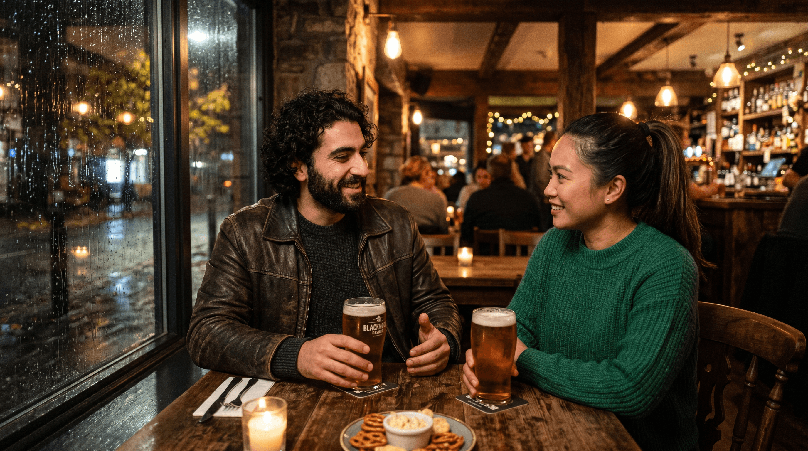 Analyzed asset — two people sharing drinks in a pub
