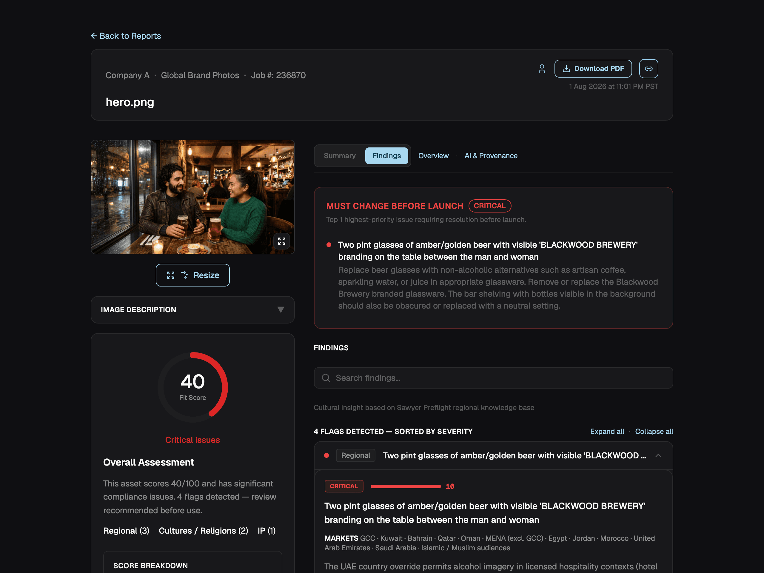 Image Analysis — sanitized report screenshot